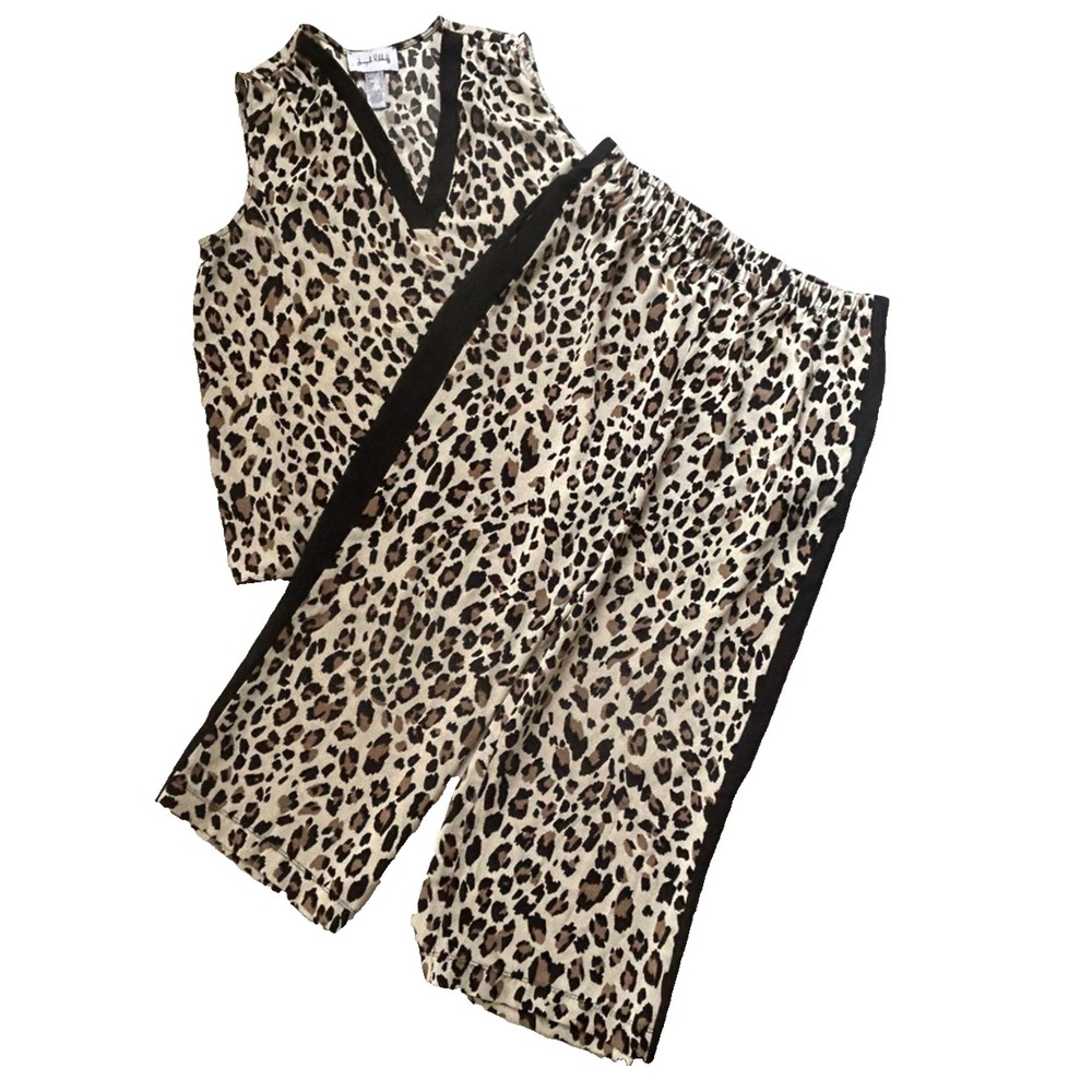 2pc Joseph Ribkoff Leopard Print Capri Set Mob Wife Maxamlist Size 12/14